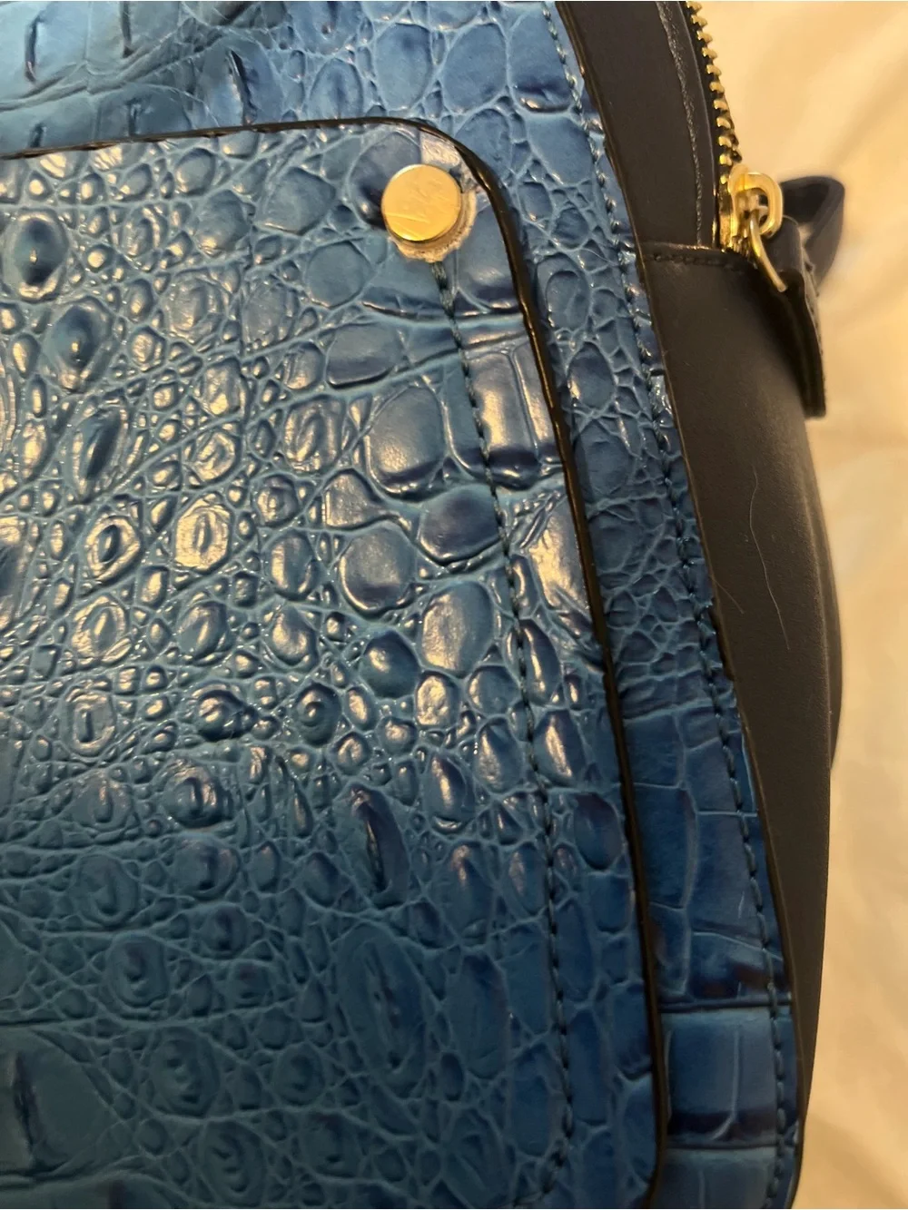 Blue Croc-Embossed Mini Backpack Bag